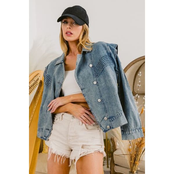 BiBi Button Up Long Sleeve Denim Jacket - Jackets