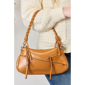 Casual Braided Strap Shoulder Bag Bone Or Tan - Purses