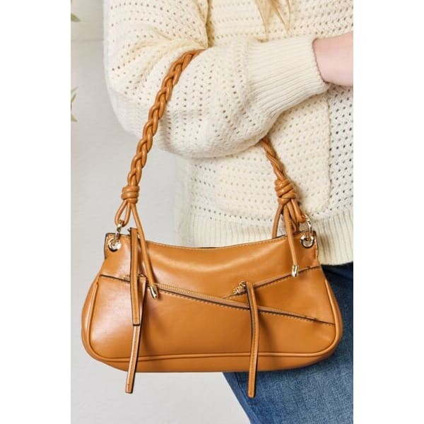 Casual Braided Strap Shoulder Bag Bone Or Tan - Purses