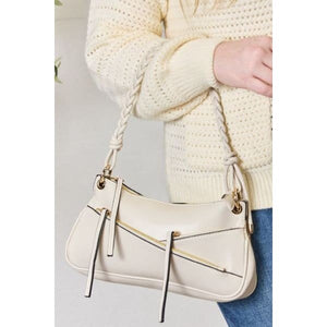 Casual Braided Strap Shoulder Bag Bone Or Tan - Purses