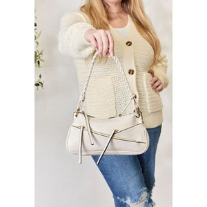 Casual Braided Strap Shoulder Bag Bone Or Tan - Purses