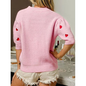 Casual Relaxed Feel Heart Embroidered Dropped Shoulder