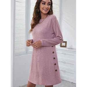 Casual Relaxed Round Neck Long Sleeve Dress - Dresses