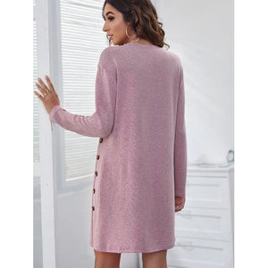 Casual Relaxed Round Neck Long Sleeve Dress - Dresses