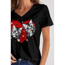 Load image into Gallery viewer, Cat V-Neck Short Sleeve T-Shirt - Tops Summer
