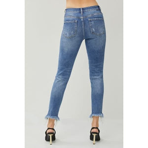 Classic Distressed Frayed Hem Slim Jeans - Pants