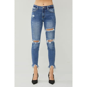 Classic Distressed Frayed Hem Slim Jeans - Pants