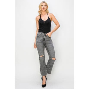 Classic High Waist Distressed Straight Jeans - Pants