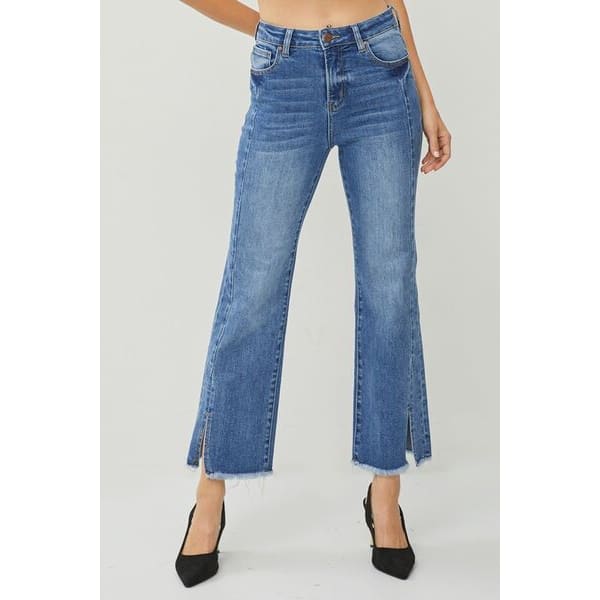 Classic High Waist Raw Hem Slit Straight Jeans - Pants