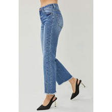 Load image into Gallery viewer, Classic High Waist Raw Hem Slit Straight Jeans - Pants