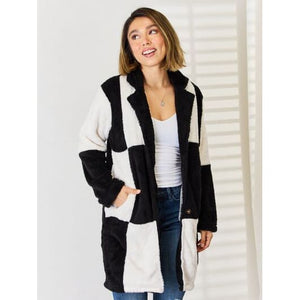 Color Block Button Up Long Sleeve Coat - Jackets