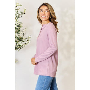 Comfort Stylish Texture Half Button Long Sleeve Blouse