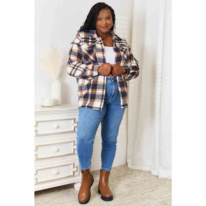 Comfort Wear Plaid Button Front Shirt Jacket with Breast