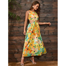 Load image into Gallery viewer, Cutout Floral Round Neck Sleeveless Dress - summer