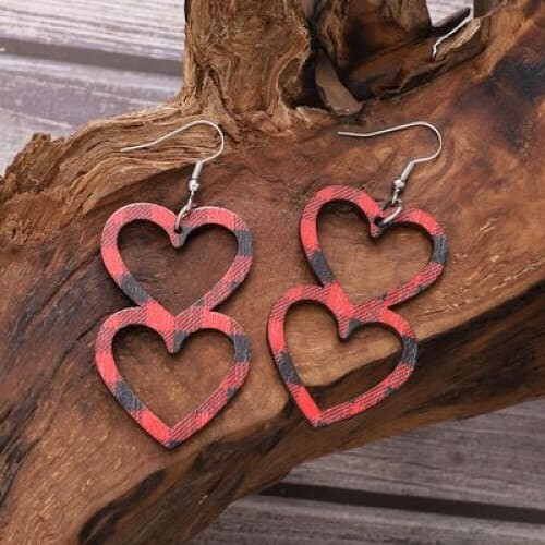 Cutout Heart Shape Wood Earrings - Jewelry