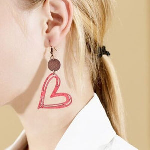 Cutout Heart Shape Wood Earrings - Jewelry