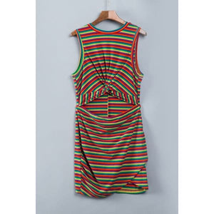 Cutout Striped Round Neck Sleeveless Dress - Dresses