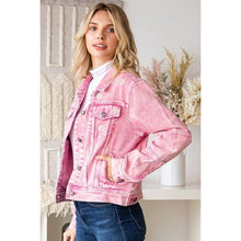 Load image into Gallery viewer, Daisy Print Button Up Denim Jacket - Jackets