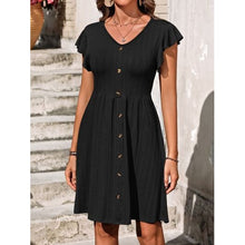 Cargar imagen en el visor de la galería, Decorative Button Ruffled V-Neck Dress - Dresses