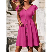 Load image into Gallery viewer, Decorative Button Ruffled V-Neck Dress - Dresses