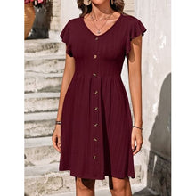 Load image into Gallery viewer, Decorative Button Ruffled V-Neck Dress - Dresses