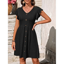 Load image into Gallery viewer, Decorative Button Ruffled V-Neck Dress - Dresses