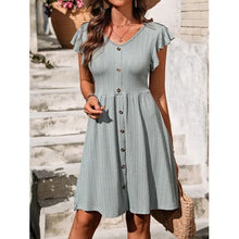 Load image into Gallery viewer, Decorative Button Ruffled V-Neck Dress - Dresses