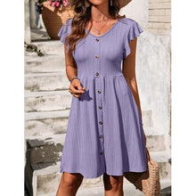 Load image into Gallery viewer, Decorative Button Ruffled V-Neck Dress - Dresses