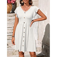 Load image into Gallery viewer, Decorative Button Ruffled V-Neck Dress - Dresses