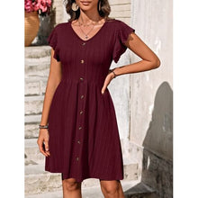 Load image into Gallery viewer, Decorative Button Ruffled V-Neck Dress - Dresses