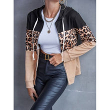 Cargar imagen en el visor de la galería, Drawstring Leopard Zip Up Hooded Jacket - jackets