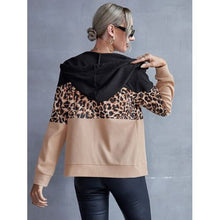 Cargar imagen en el visor de la galería, Drawstring Leopard Zip Up Hooded Jacket - jackets