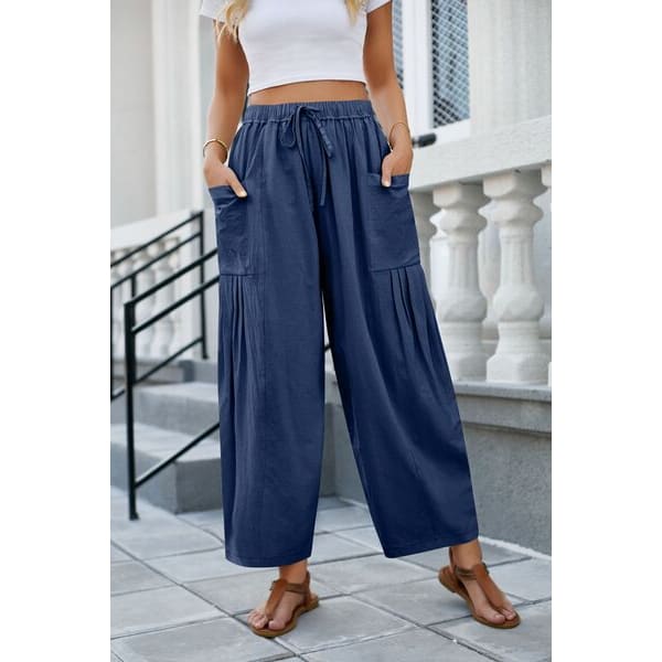 Drawstring Pocketed Wide Leg Pant - Pants