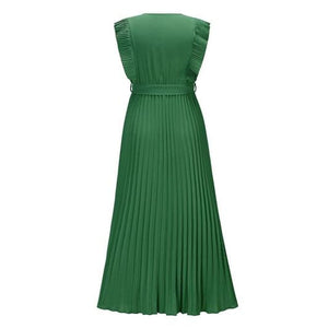 Elegant Classic Tied Surplice Cap Sleeve Pleated Dress 5