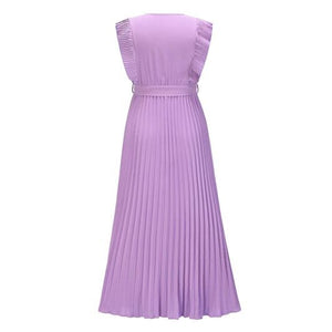 Elegant Classic Tied Surplice Cap Sleeve Pleated Dress 5