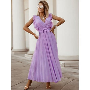 Elegant Classic Tied Surplice Cap Sleeve Pleated Dress 5