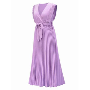 Elegant Classic Tied Surplice Cap Sleeve Pleated Dress 5