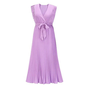 Elegant Classic Tied Surplice Cap Sleeve Pleated Dress 5