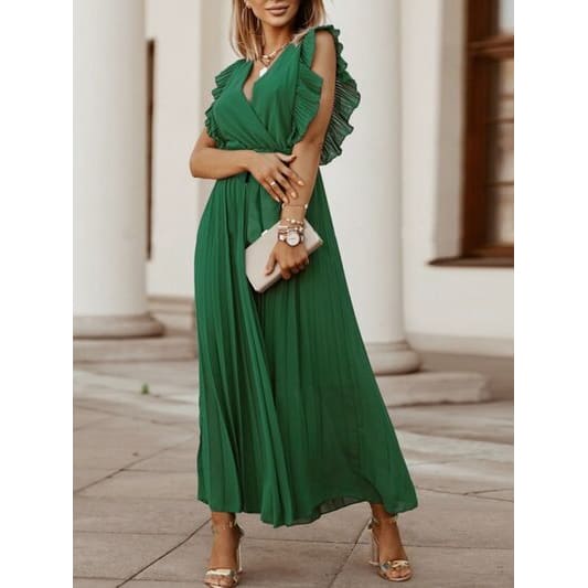 Elegant Classic Tied Surplice Cap Sleeve Pleated Dress 5