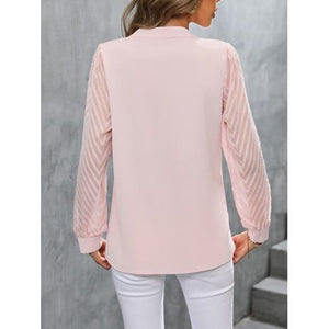 Elegant Notched Long Sleeve Blouse Office Casual Look - Tops