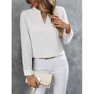 Elegant Notched Long Sleeve Blouse Office Casual Look - Tops