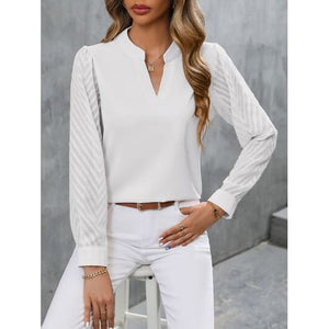 Elegant Notched Long Sleeve Blouse Office Casual Look - Tops