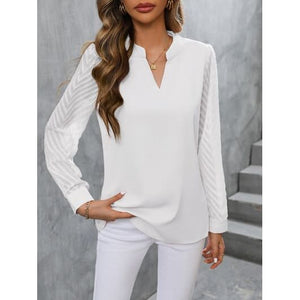 Elegant Notched Long Sleeve Blouse Office Casual Look - Tops