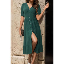 Cargar imagen en el visor de la galería, Elegant Statement V-Neck Button Up Balloon Sleeve Midi