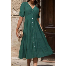 Cargar imagen en el visor de la galería, Elegant Statement V-Neck Button Up Balloon Sleeve Midi