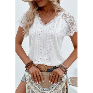 Elegant Stylish Lace Detail V-Neck T-Shirt - Summer