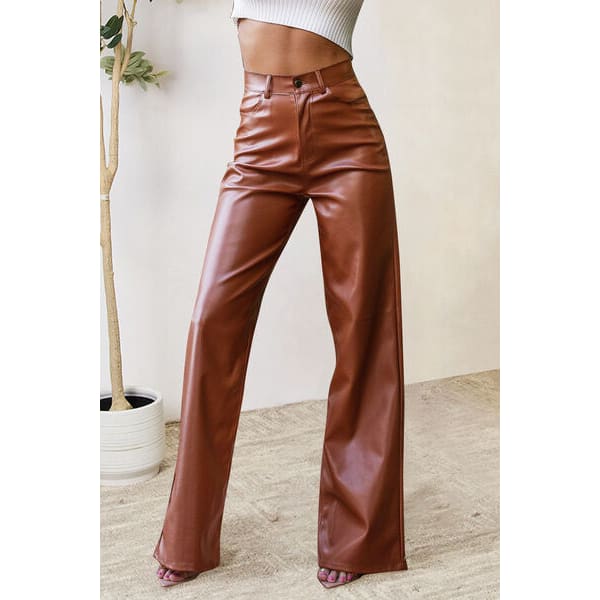 Fashion Buttoned High Waist Pants with Pockets / Caramel