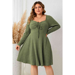 Fashion For Comfort Neck Long Sleeve Ribbed Dress Plus Size