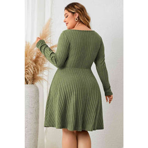 Fashion For Comfort Neck Long Sleeve Ribbed Dress Plus Size