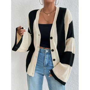 Fashion Striped Button Up Cardigan - Outerwear